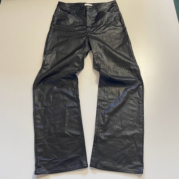 NWT H&M Pant Trouser Faux Leather Black Straight Leg Wide Winter Sweater Knit 14 - Picture 3 of 13